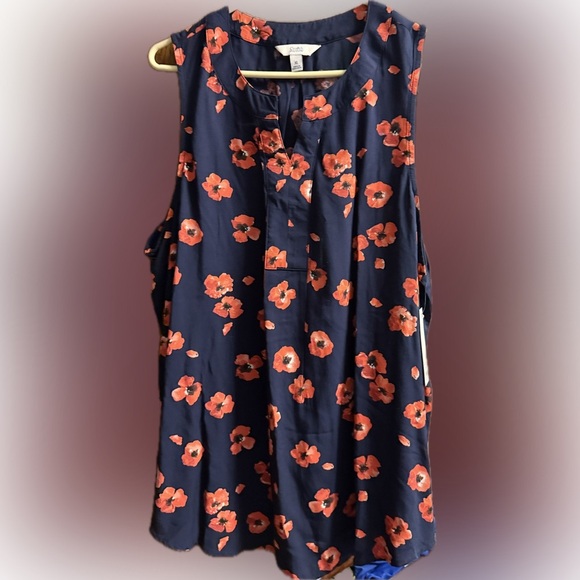 Croft & Barrow sleeveless top Blouse Navy Poppie Pattern XL - Picture 1 of 6